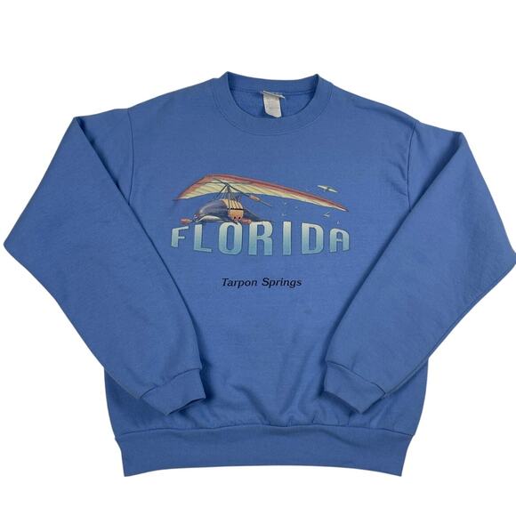 Vintage Florida Tarpon Springs Parasailing Dolphin Blue Crewneck Fits Medium - Picture 1 of 10